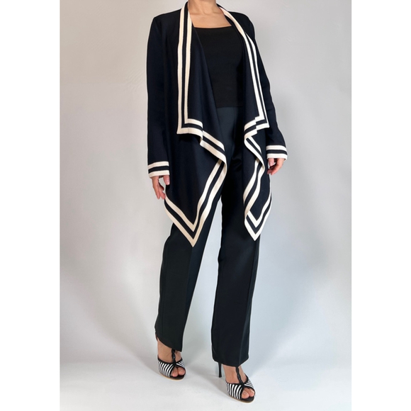 St. John Womans Cardigan Sweater NEW Wool Blend M Black White Geometric - Picture 5 of 15